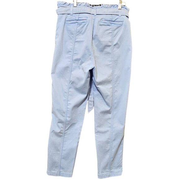 Crown & Ivy Trouser Pants Womens Size 8 Cotton Blend Light Blue Tapered Belted - Picture 9 of 16
